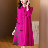 Large-Size Dress New 2025 Autumn Dress Collar Print Loose Large-Size Fat MM Thin