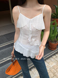 Xixi 2025 Summer New Temperament Pure Temperament Lotus Leaf Side Solid Color Bottom Sling Vest Women