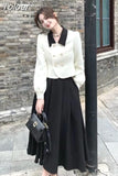 Women Long Sleeve Double Breasted Coat Tops And High Waist A-line Skirt Korean Style Elegant Chic Spring Autumn Clothes