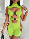 Sexy Zip Up Buckle Connect Hollow Out Sleeveless Short