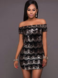Sexy Off-the-shoulder Short Sleeves Sequined Mini Straight Club