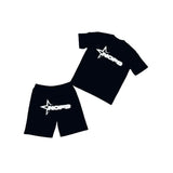 Year's New Short-Sleeved Shirt For Men And Women's Trend Card Street Hip-Hop Punk Letter Printed T-Shirt Shorts-Outfit
