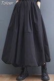 Vintage High Waist Black Pleated Skirt Gothic Fashion Drawstring Women Midi Skirts Y2K Streetwear Female A Line