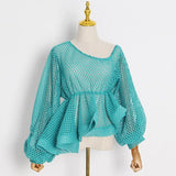 Hollow Out Tees Tops For Women Loose O Neck Long Sleeve Lace Up Asymmetrical Hem T Shirts Female 2022 Spring