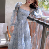 Women Mesh French New Summer Sweet Leisure Mid-calf Cozy Design Cute Lovely Print Student Long Sleeve Fashionable