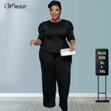Piece Set Women Plus Size Sets 5xl Fall Fashion Solid Round Collar Half Sleeves Office Ladies Outfits Wholesale