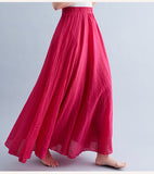 Women's Literature And Art Large Cotton Tamples Skirt Tight Waist A-Shaped Skirt Long Solid National Style Skirt 24