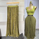 Fashion Folding Wave Half-Dress French Sweet High-Waisted A-Shaped Skirt Mid-Long Folds