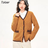 Women Knit Cardigan 2022 Autumn Long Sleeves V Neck Loose Sweaters with Buttons Orange Green Warm Casual Chic