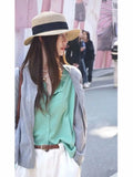 Splicing Color Fake Two Knitted Cardigan Women's Loose Spring Dress Folded To Wear Thin Sweater Color Coat-Outfit