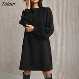 Sexy Black A-Line Short Dresses Women 2022 Backless Puff Sleeve Elegant Dress Solid Autumn Lace Up Casual O Neck Dress