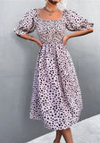 Sweet Square Collar Puff Sleeves Leopard Print Fit and Flare Holiday