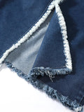Women's Denim Trench Coat Patchwork Zipper Burrs Edge Long Sleeve Lapel Straight Windbreak 2024 Summer New Fashion 29L5181-Outfit