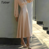 Elegant Satin Lantern Sleeve Dress For Women V Neck Solid Long Sleeve Sexy Dresses 2023 Casual Chic Midi Slim Dress