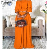 Off Shoulder Slash Ruffle Crop Top Wide Leg Pants Set Elegant Beach Matching Set Two Piece Set Sexy Outfits
