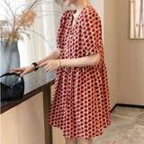 Lady Flowers Printed Elegant V-Neck Casual Dresses Women's Stylish Puff Sleeve Single-breasted Summer A-Line Midi
