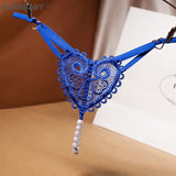 Love Heart Pearl Massuge Lace Thong Low Waist Transparent Sexy Underwear G-String Fashion Women Lingerie Panties