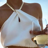 Sleeveless Backless Top Cropped 2021 New Metal Chain Halter Crop Tops Women Elegant Summer