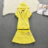 Set Hooded Zipper Top And Skirts Women Sweet Style Short Sleeve Femmel Two Piece Set S-XL Pink Color Cute
