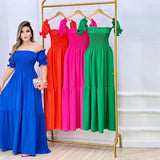 Women's Spring And Summer New Word Shoulder Print Folds Skirt Short Sleeve