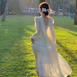 White Chiffon Maxi Dresses for Women Elegant Sleeve Slim Puff Sleeve bodycon Dress Gentle Fairy Short Dress Summer