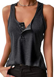 U-Neck Solid Cotton Blend Button Regular Tank