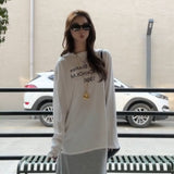 Wind A Set Of Letter-Print White Long-Sleeved T-Shirt Micro-Permeable Gray Light European