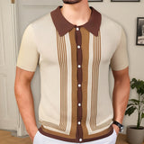 Men's Summer New Striped R-Neck Knits Short-Sleeved Business Polo Shirts Men's