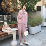Pieces Set Women Winter Autumn Knitted Tracksuit Turtleneck Sweater Knit Pants Women Loose Clothing Suits Female Pants