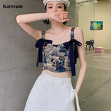 2021 Korean Cute Little Bear Jacquard Bow Suspender Vest Women's Summer New Style Printed Sleeveless Ladies Crop