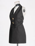 2025 Spring New Fashion Temperament Hanging Neck Deep V Bare Back To The Waist Thin Pocket Splicing High-Sense Dress