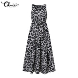 Leopard Print Women Maxi Dress 2021 Celmia Summer Sexy Sleeveless Party Dress Elegant Casual Swing