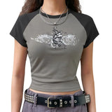 Women Goth Clothes y2k Crop Tops Summer 2024 T shirts Grunge 2000s Trashy Aesthetic Short Sleeve Tees Young Girls Streetwear-Outfit