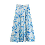 Spring Flower Print Shirt Flower Print Fan Flute Skirt 7484067 Set-Outfit