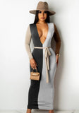 Contrast Color Sexy Deep-V Long Bodycon