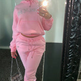 Two Piece Set Diamond Rhinestones Letter Tracksuit For Women Jogging Casual Suits 2021 Spring Autumn Joggers Sets
