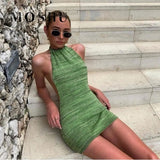 Mini Dresses Women Sexy Backless Bodycon Skinny Club Wear Sleeveless Knitted Slim Dress Summer Holiday Beach