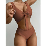Waist Bikini Set 2021 New Sexy Bow-Knot Swimwear Women Swimsuit Female Solid Color Bikini Bather Bathing Suit Beachwear