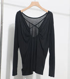 Real Shot Tiansi Mask Bare Back Long Sleeve Sunscreen Back Cross-Section Thin T-Shirt Shirt Top Woman