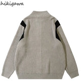 Cardigan Women Clothing Contrast Color Stand Neck Casual Sueter Mujer Fashion Knitting Sweater Jackets Pull Femme-Outfit