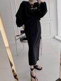 Women Tracksuit Hoodies 2 Piece Sets Chic Pullover Loose Casual Sweatershirt & High Waist Split Skirt Suit