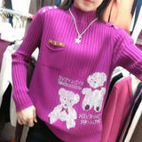 Fashion Cartoon Diamonds Jumpers Letter Women's Clothing Casual Turtleneck Autumn Winter Basic Spliced Knitted Sweaters-Outfit