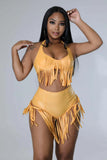 Fashion Sexy Nightclub Clothes High Waist Tassel Two Piece Shorts