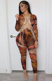 Sexy Print Bandage Cut Out Long Sleeve