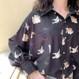 Angel Print Womens Shirt Vintage Elegant Blouse Women Autumn 2024 Lantern Sleeve Female Clothes Loose BF Shirt-Outfit