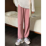 Wide Leg Pants Women Sweatpants Bow Embroidery Casual Pantalon Femme 2023 New Bottoms High Waist Straight Sweet Trousers-Outfit