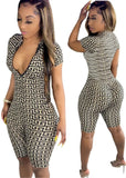 Sexy Printed Zip Short Sleeve Skinny