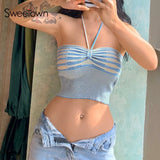 Contrast Patchwork Knitted New Halter Top Strapless Slim Sexy Party Tube Tops Sleeveless Slim Corsets Female