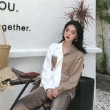 Korean Summer Vintage Shirt Women Long Sleeve Tops Button Up Cardigan Patchwork Elegant Black White Beautiful Blouses