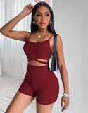 Sexy Straps Bandage Crop Top And Shorts 2 Piece